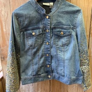 Chico's Platinum Denim Golden Sequin Jacket